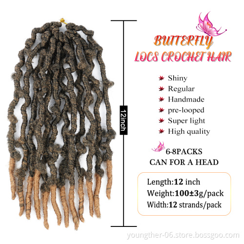 Synthetic Butterfly Locs Braiding Hair Pre Looped Distressed Water Wave Faux Loc Crochet Wavy Dread Butterfly Locs